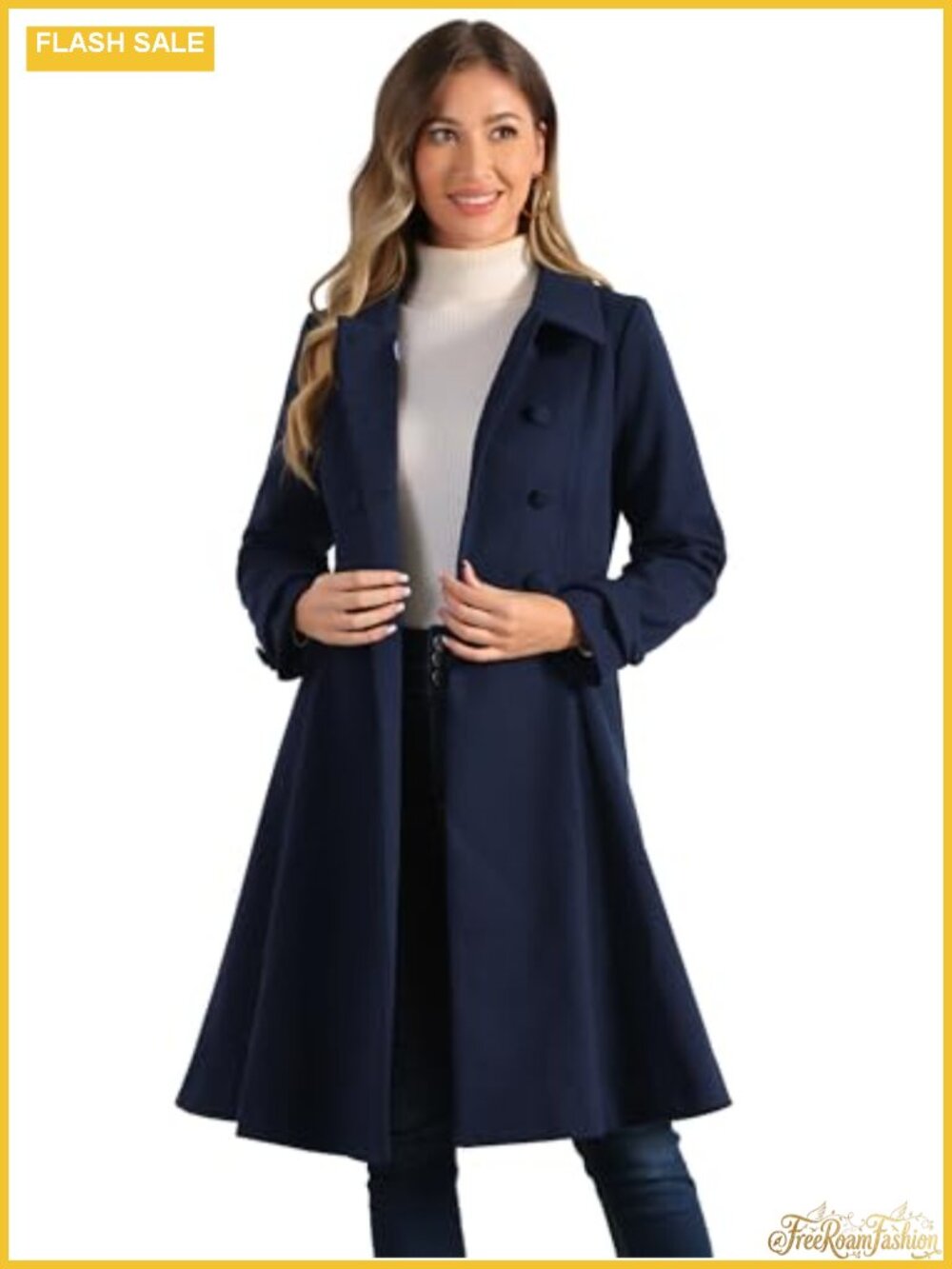 Long Sleeve Peacoat Wool Blend Winter Coat Swing A Line